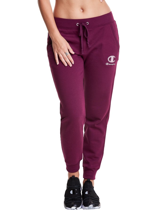 Champion Womens Joggers NZ - Powerblend Fleece Velvet Houndstooth Embroidered C Logo Dark Purple ( 4